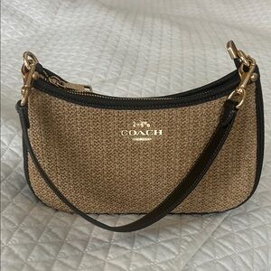 Coach Woven Tan and Black Shoulder Bag